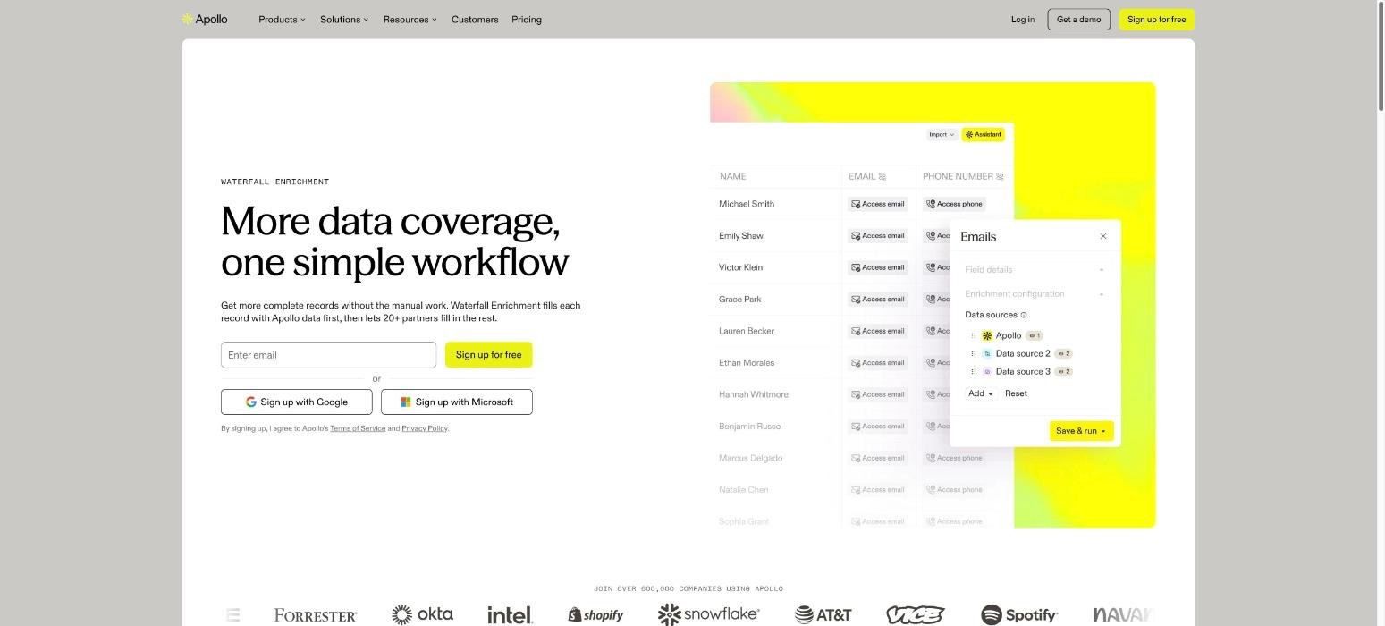 Apollo.io, a FullEnrich alternative, product page