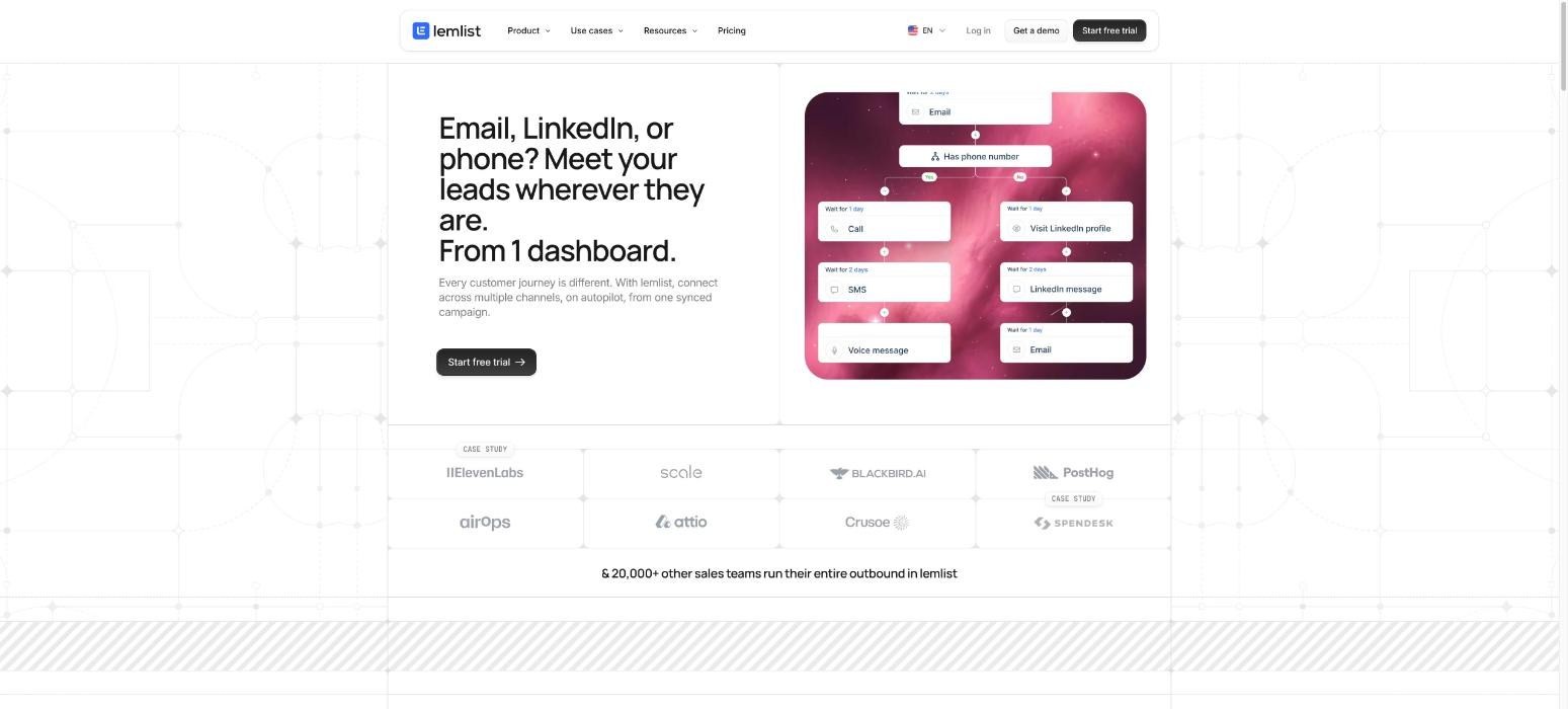 Lemlist personalised outreach tool product page