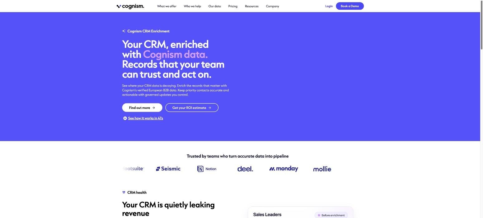 Cognism, a FullEnrich alternative, product page