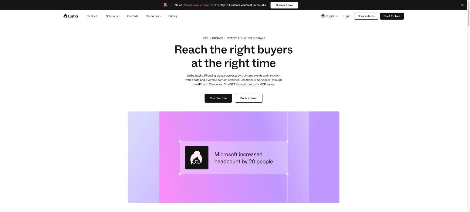 Lusha, a Prospeo alternative, product page