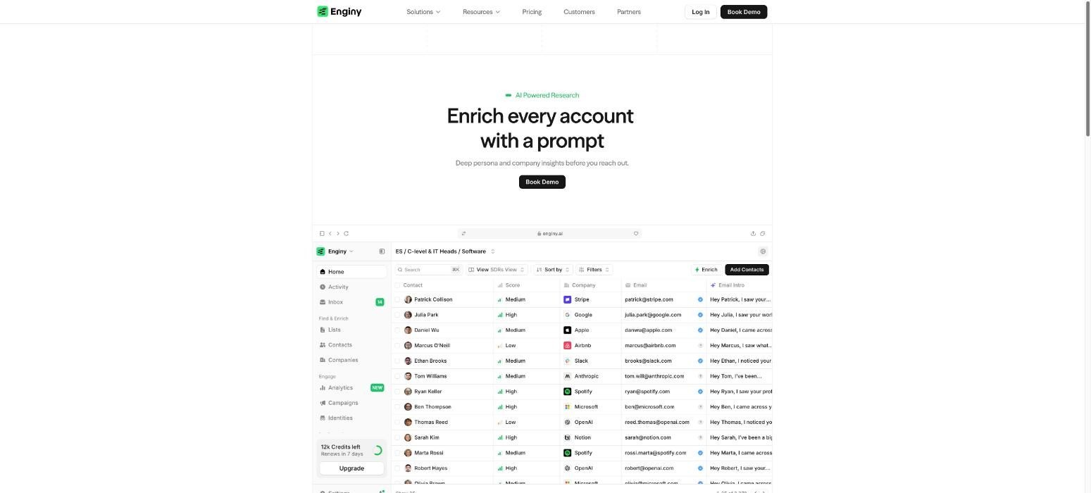 Enginy personalised outreach tool product page