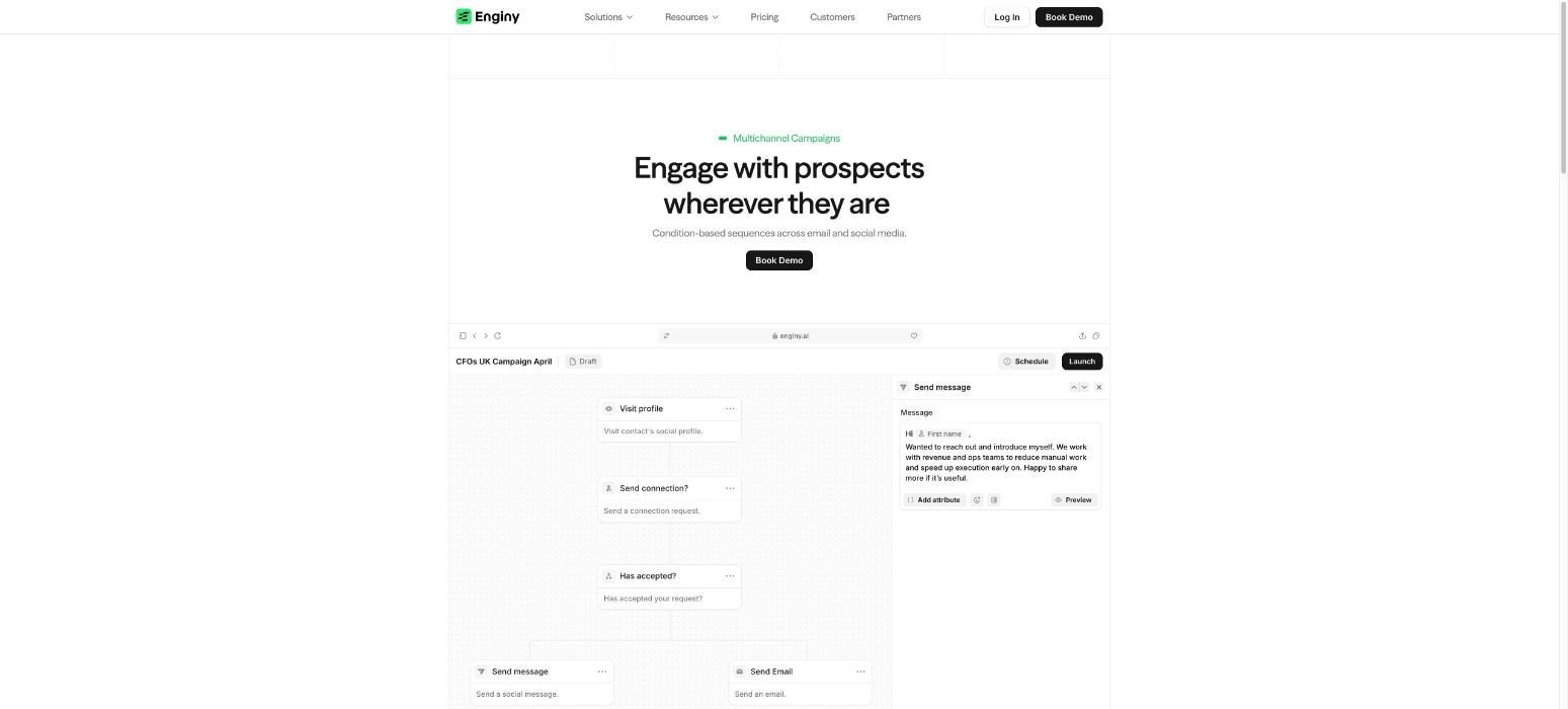 Enginy B2B lead database multichannel campaigns page