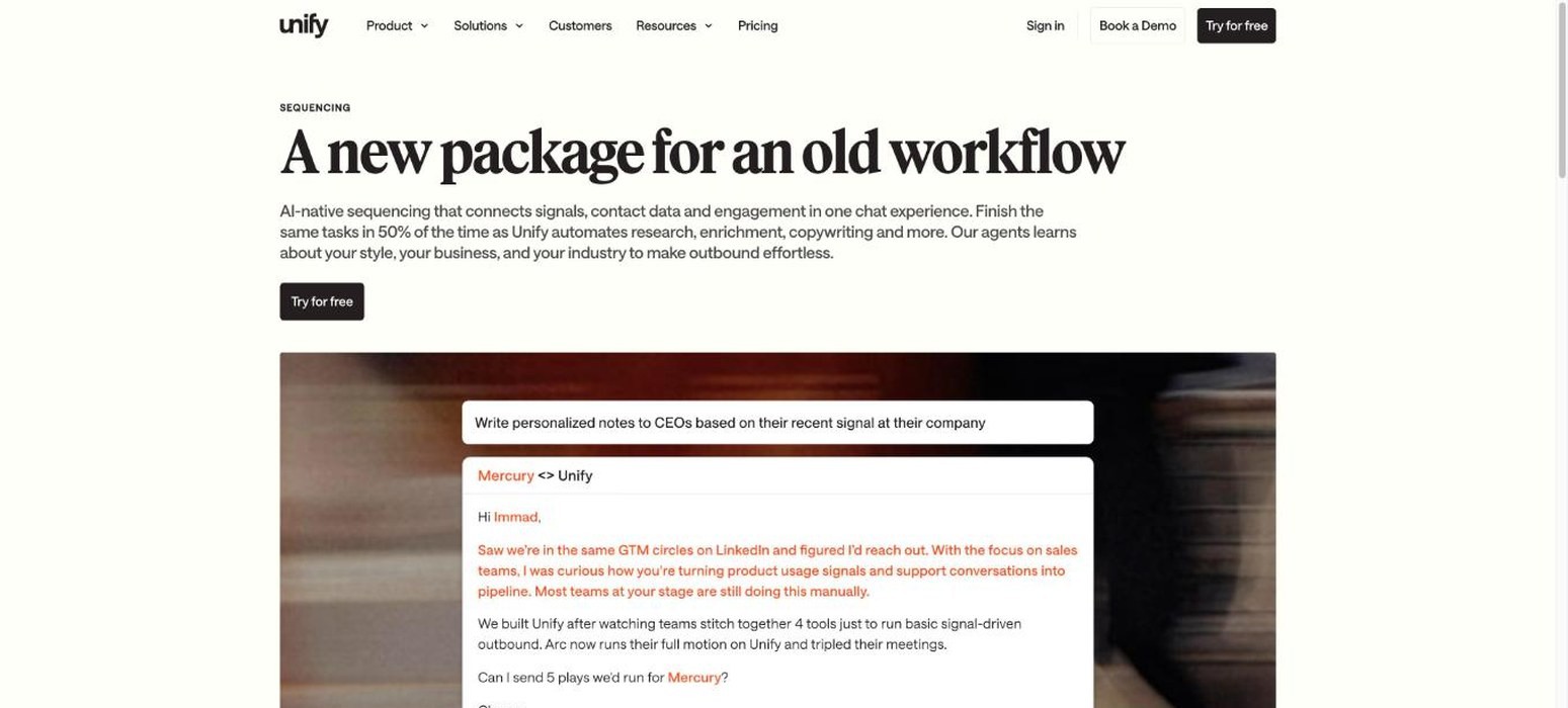 Unify outbound sales platform product page