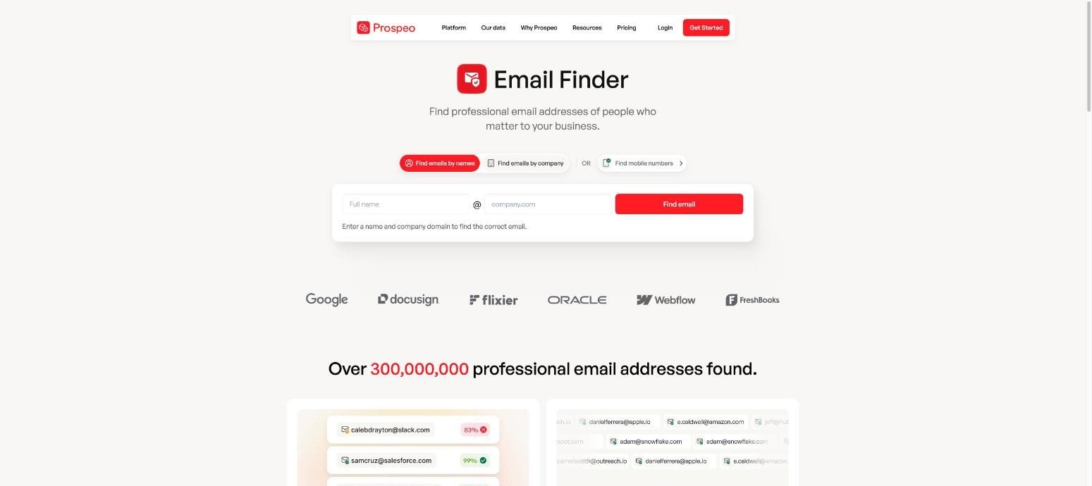 Prospeo lead database product page