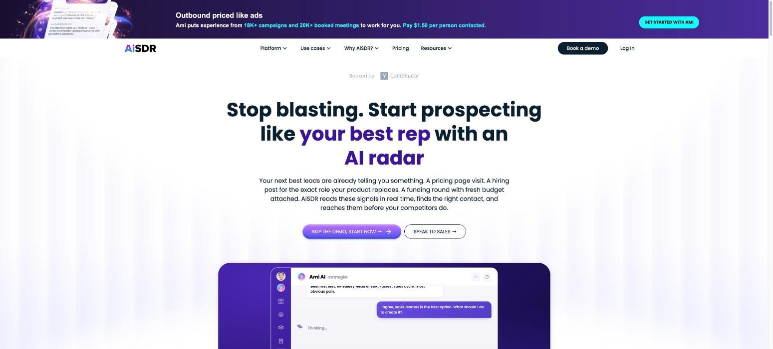 AiSDR personalised outreach tool product page