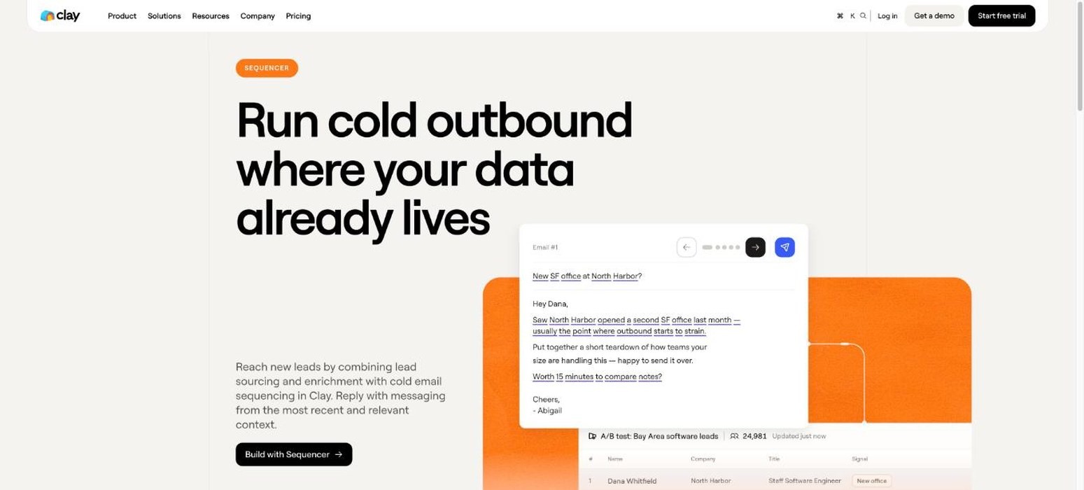 Clay outbound sales platform product page