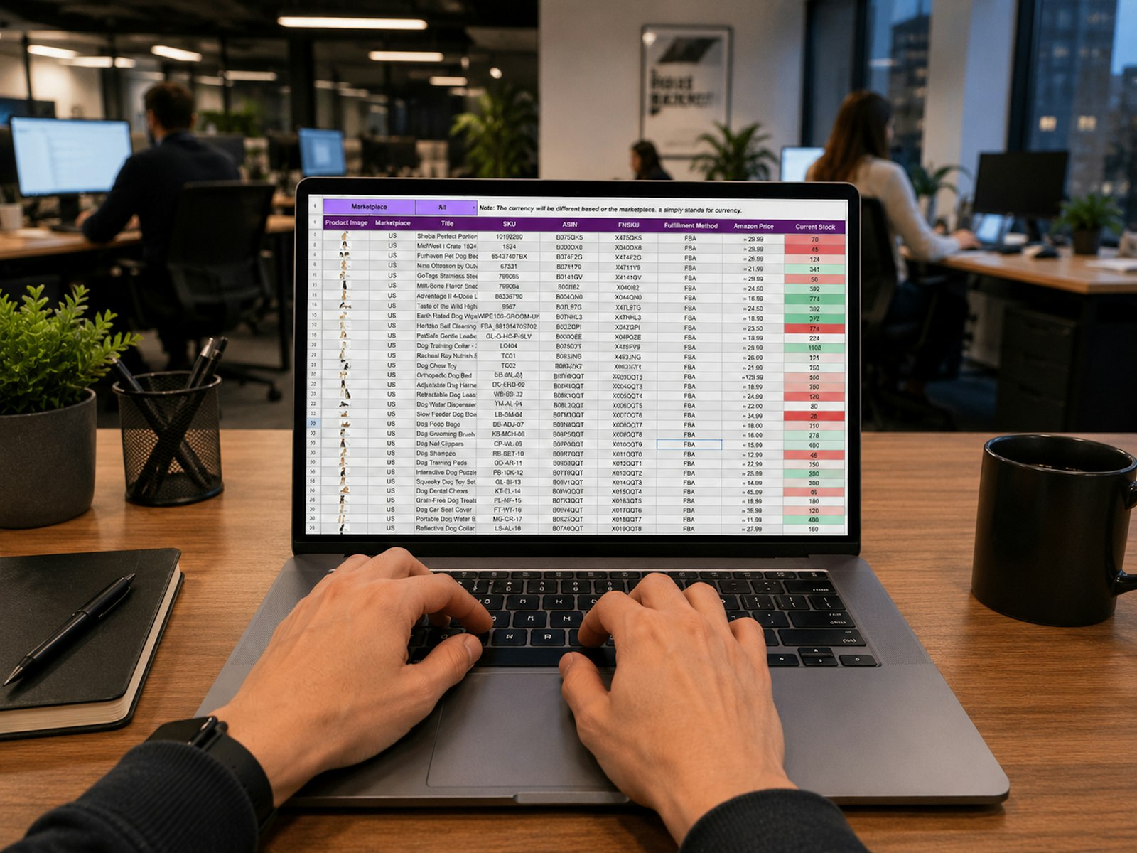Rep reviewing an automated lead list on a laptop