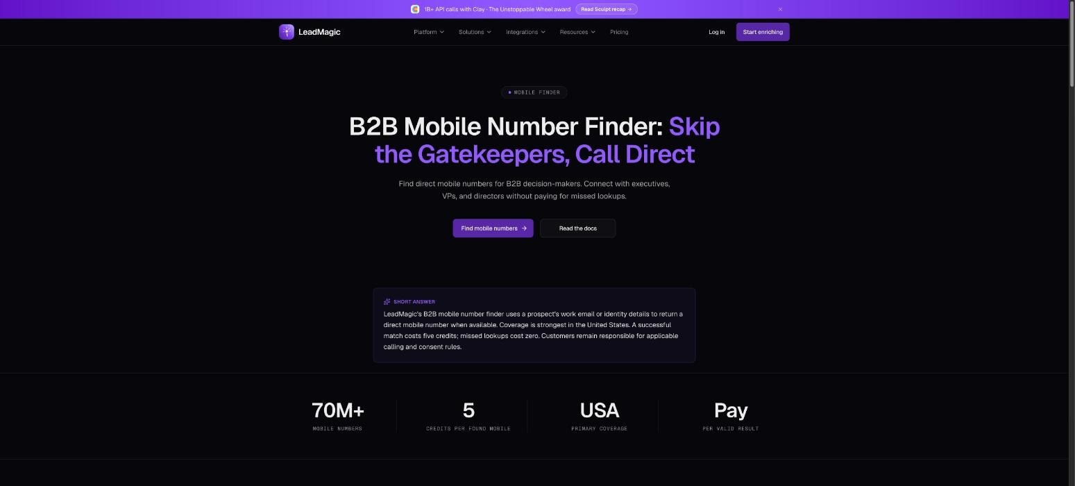 LeadMagic, a Prospeo alternative, product page
