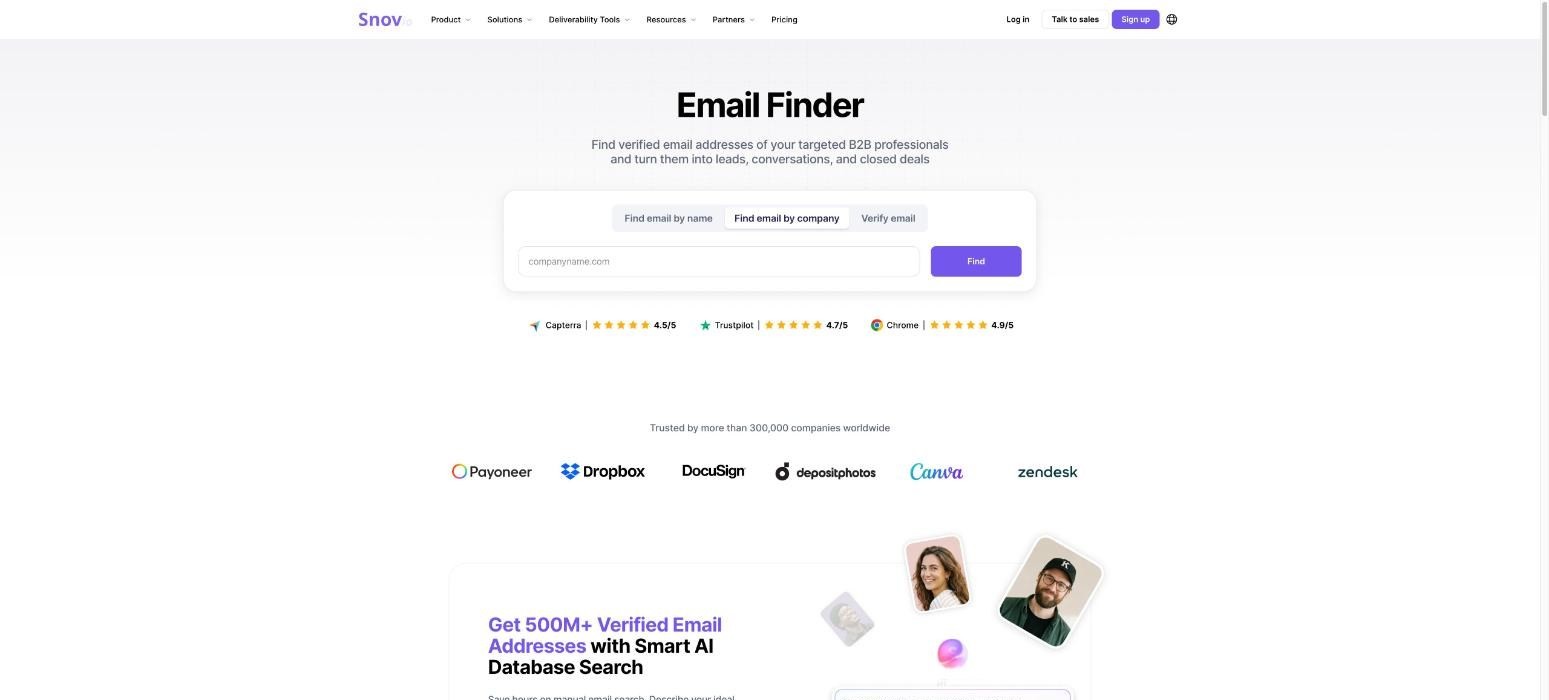 Snov.io lead database product page