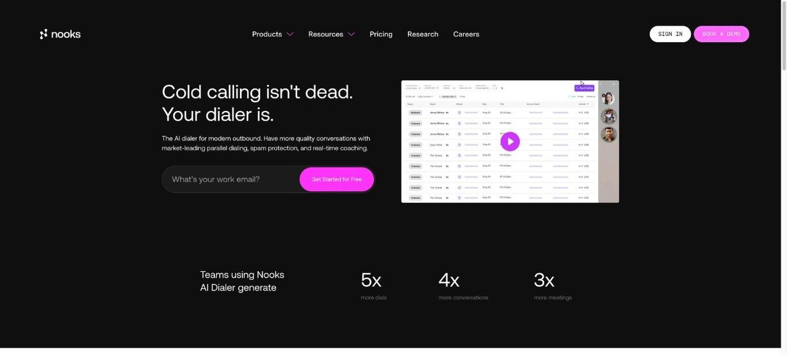 Nooks AI outbound sales platform product page
